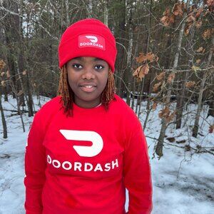 Reflective Beanie DoorDash Knit Cap - Delivery Driver (Door Dash) Red Black